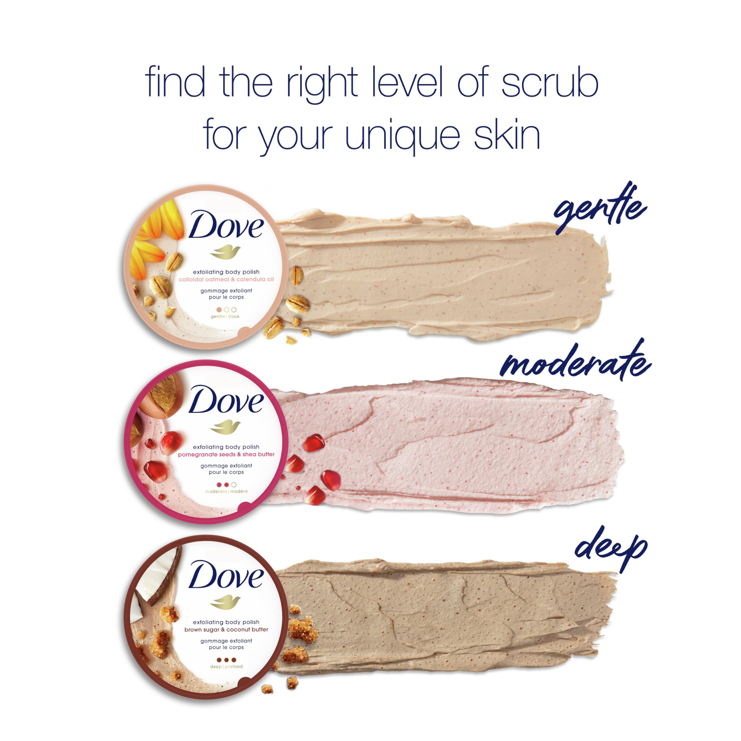 Dove Exfoliating Body Polish Scrub for Silky Skin Oatmeal & Calendula Oil Body Scrub Exfoliates & Gives Lasting Nourishment 10.5 oz