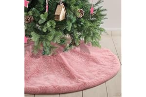 Atiming Pink Plush Christmas Tree Skirt 30 Inches Faux Fur Xmas Tree Skirt Base Cover Mat with Shiny Streamers for Christmas Tree Holiday Home Party Decorations - 78cm