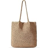Pleneal Straw Beach Bags for Women - Women Beach Handmade Woven Tote Bag, Summer Mesh Hollow Shoulder Bag for Holiday