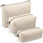 SilTriangle 3 Pcs Beige Makeup Bag Set Canvas Cosmetic Organizer Toiletry Pouch Canvas Pencil Pouch Pen Case with Zipper Durable Stationery Storage Bag for Women Travel