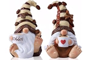 Vereemy 5.9'H Drinking Coffee Gnomes Statue Decoration 2PCS Couple Coffee Bar Accessories Decor Elfs Figurine Cute Resin Housewarming Gifts for Women Indoor Outdoor Home Ornament,Sit