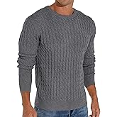 skdeer Men's Pullover Sweater Crewneck Classic Cable Sweater Soft Knitted Sweaters Edge Dark Gray