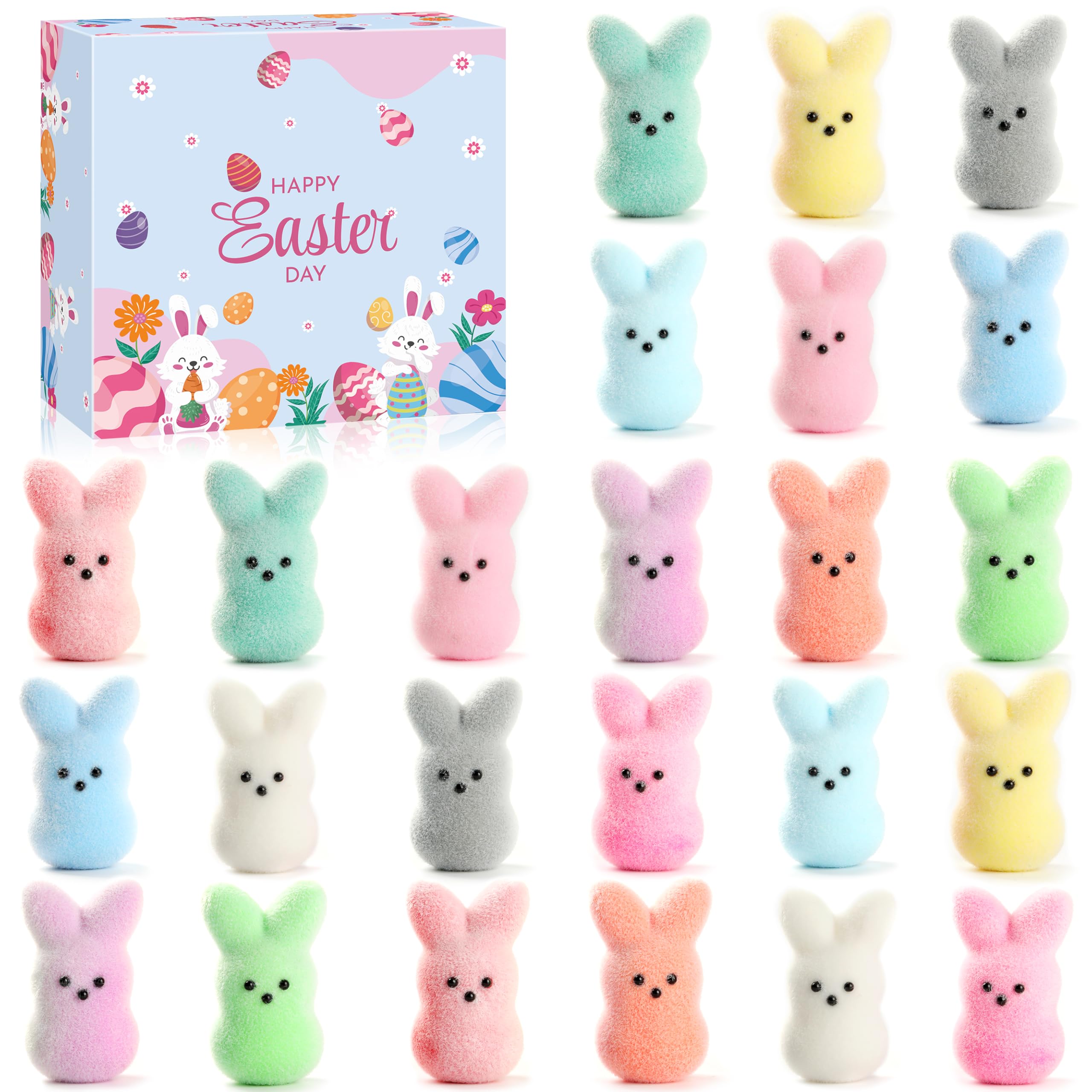 ENNERGR Easter Basket Stuffers - 24Pack Easter Bunny Toys with Realistic Bunny Design for Easter Egg Fillers, Party Decorations & Kids Gifts