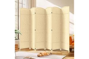 JOSTYLE 6ft. Tall Extra Wide , Folding Privacy Screens with Diamond Double-Weave and Freestanding Room Dividers (Ivory, 6-Panel)
