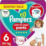 Pampers Active Fit Nappy Pants Size 6 120 Nappies 15+ kg Monthly Savings Pack