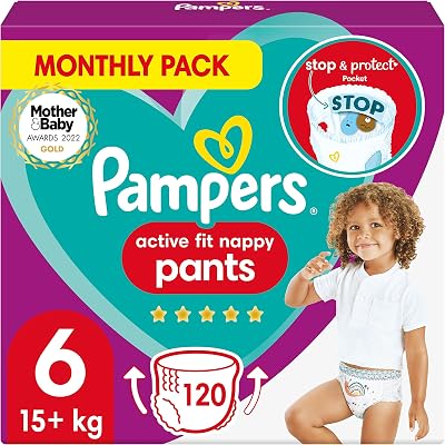 Pampers Active Fit Nappy Pants Size 6 120 Nappies 15+ kg Monthly Savings Pack
