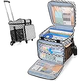 LUXJA Rolling Teacher Tote Bag with Bottom Support Pad, Multifunctional Teacher Bag with Detachable Dolly (Patented Design), Polka Dots