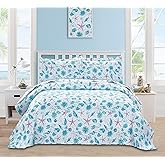King Size Quilts Bedspread Set Beach King Quilt Set Bedding Set Coastal Summer Ocean Quilts Collection Bedding Beach Bedspread Coverlet Reversible Lightweight Bedding Pink Starfish Aqua Home Quilt Set
