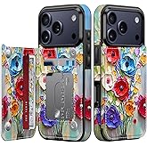 FUNMIKO for iPhone 17 Pro Wallet Case with Card Holder, RFID-Blocking, Military-Grade Drop Protection & Floral Animal Design, Magnetic Closure with Leather Kickstand - Abstract Flowers