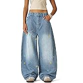 Aelfric Eden Stars Embroidery Baggy Barrel Jeans Wide Leg Y2K Denim Pants Straight Loose Jeans Streetwear Unisex
