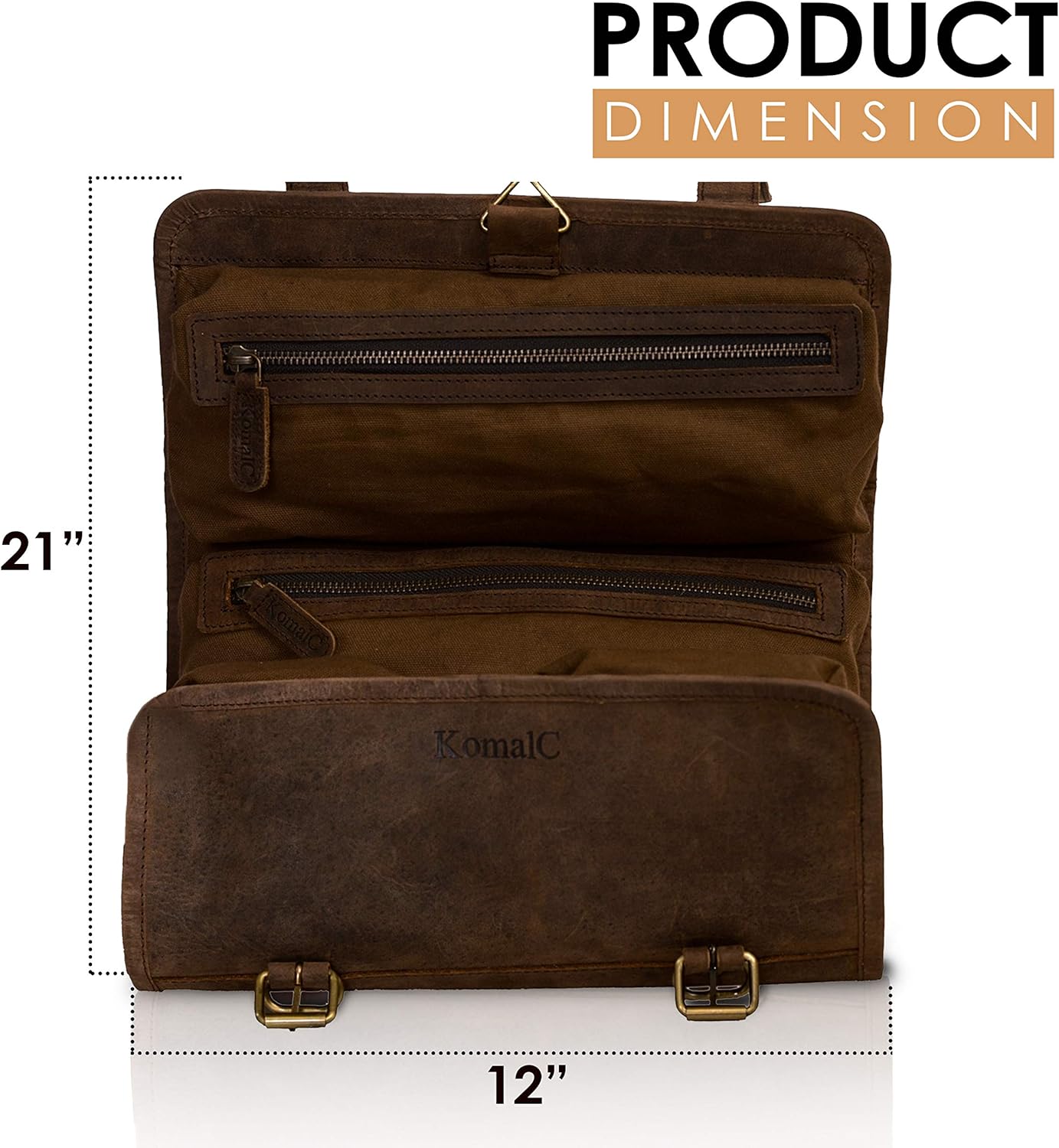 KOMALC Genuine Buffalo Leather Hanging Toiletry Bag Travel Dopp Kit … (Distressed Tan): Clothing