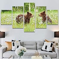 SIGNWIN 5 Panel Canvas Wall Art Modern Art Animals Dramatic Giraffe Lion Multicolor Photography Southwest for Home Decorations Ready to Hang - 60