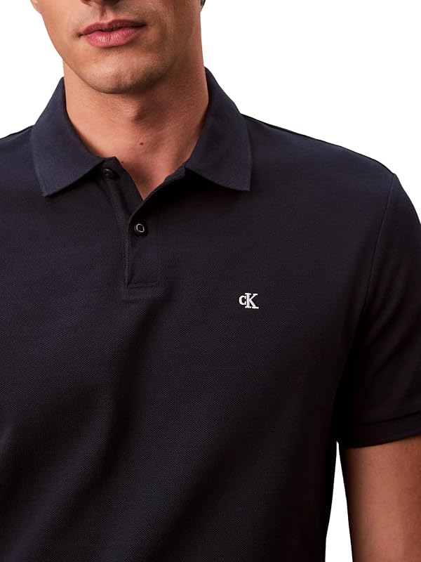 Polo Manches Courtes Homme Monogram Pique en Coton, Bleu (Dark Sapphire), L — photo 4 sur 8