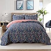 Travan 3-Piece Quilt Set Quilted Bedspread Lightweight Coverlet Set Garden Style Floral Printed Oversized Quilted Bedding Set for All Season, Blue Flower Sea, King Size