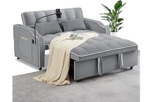 Rovibek 3 in 1 Convertible Sleeper Sofa Bed Pull Out Couch Futon Loveseat Velvet Chaise Lounge with 2 Pockets and 2 Pillows for Living Room, Charcoal Grey