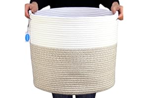 Casaphoria Large Cotton Rope Storage Baskets with Handles for Organizing,Round Woven Baskets for Blanket Pillows,Tall Woven Cotton Rope Laundry Hampe for Bedroom Bathroom LivingRoom