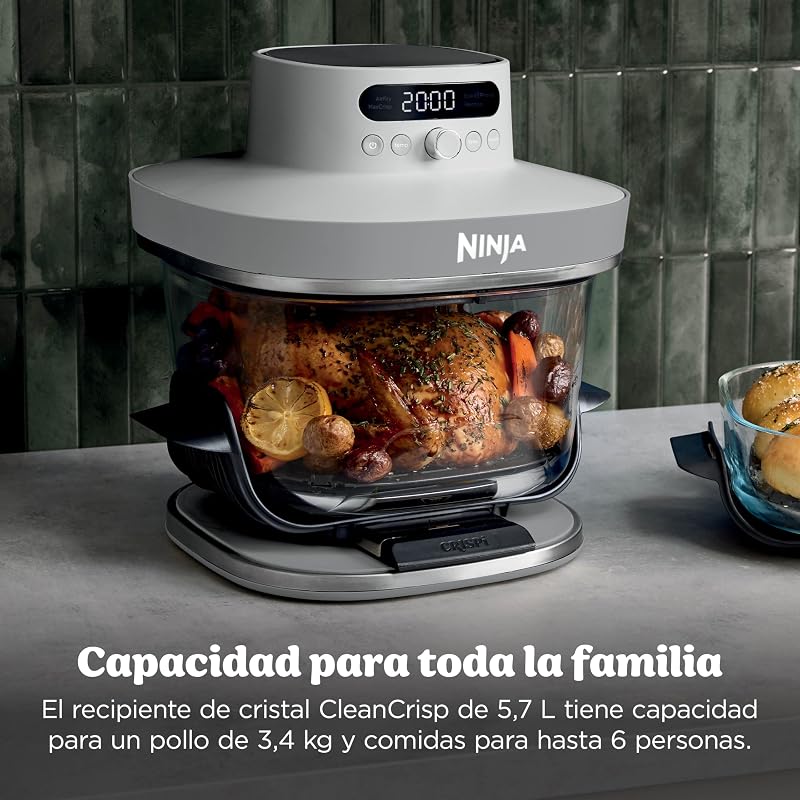 Fritadeira de Ar CRISPi PRO XL, 5 funções de cozedura pré-definidas, recipientes e tampas de vidro CleanCrisp de 5,7 e 2,3 l, White AS090EUWH