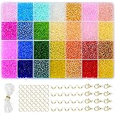 Vtssvow 3mm Glass Seed Beads for Bracelets Making, 28 Colors 11000pcs Friendship Bracelet Making Kit, Small Glass Beads for Jewelry Making (Mix 28 Color, Transparent)