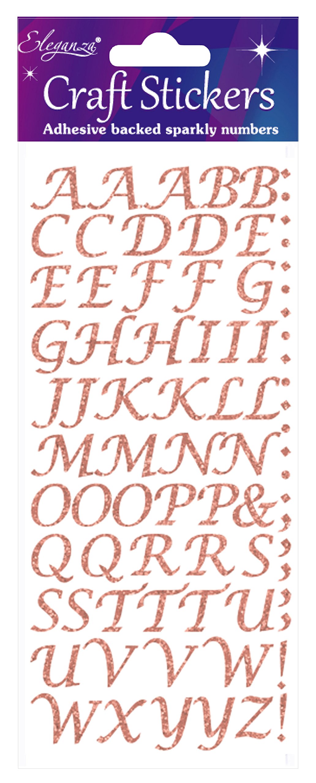 Eleganza OA027234 Stylised Alphabet Letter Glitter Craft Stickers - Rose Gold Self Adhesive