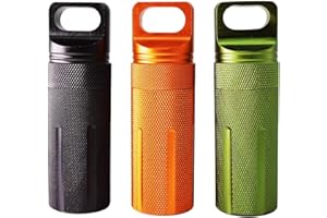 Ccanku C20 EDC Waterproof Case Military Level Survival Pill Match Case Box Container CNC Metal Seal Bottle Camping Essentials Tool, Survival Storage Container (Black Orange Green)