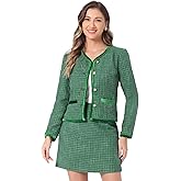 Allegra K Business Suit Set for Women's 2 Piece Outfits Plaid Tweed Easter Short Blazer Jacket and Skirt Sets