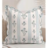 MuseHaus Scalloped Throw Pillow Cover, 18x18 Inch, Blue Floral | Decorative Blue Floral Cover, Cottagecore Cushion Case with Zipper, Grandmillennial Decor for Couch Sofa Living Room Bedroom