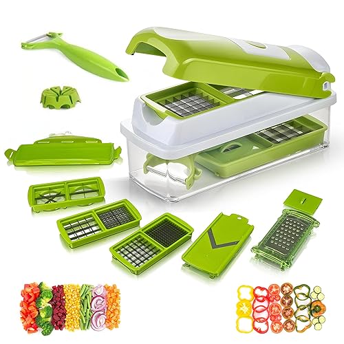 EVOKK 13 Pieces Food Vegetable Chopper Multi-Cutter Slicer, Fruit & Vegetable Slicer, Multifunctional Onion Potato Salad Food Chopper, Kitchen Tools & Gadgets,Sharp Blades Veg Cutter