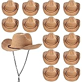 JaGely 15 Pcs Straw Cowboy Hats Wide Brim Summer Hat Women Men Country Accessories for Western Themed Party Concerts Birthday