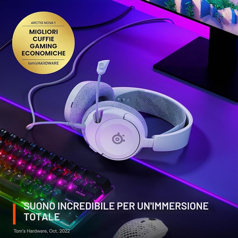 NUOVO Cuffie da gioco multi-sistema Arctis Nova 1 - Driver Hi-Fi - Audio spaziale a 360° - Design confortevole - Durevole - Ultra leggero - Microfono con cancellazione del rumore - PC,