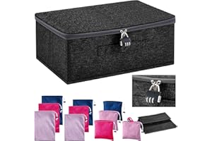 CINNVOICE 1 PC Discreet Lockable Adult Toy Bag Storage Organizer with 9 Pcs Toy Storage Drawstring Bags Organizer for Women and Men 3 Sizes, 15 x 10 x 6.3 Inches Lockable Box Travel Container(Black)