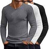 Sweetyweee 3 Pack Men's Big and Tall Thermal Shirts Cotton Fleece Lined Long Sleeve Ribbed V Neck Sweater Casual Layer