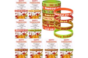 Cunno 24 Sets Thanksgiving Party Favors Silicone Bracelets Bulk with Gift Greeting Cards Fall Leaves Pumpkin Rubber Wristbands for Turkey Day Autumn Harvest Office Party Decorations