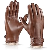 OZERO Mens Winter Gloves Nappa Leather Warm Wool Touchscreen Dress Glove - Thermal Gifts for Dad or Husband