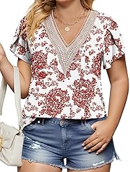 Plus Size V Neck Tops for Women Going Out Petal