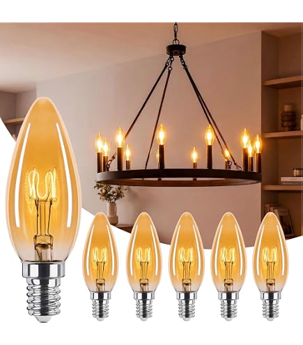 CRLight 6W Dimmable E12 LED Candelabra Bulbs, 2700K Amber White, 10 Pack | 60 Watt Equivalent 600LM Amber Glass, B11 Candle Vintage Filament, For Chandelier Ceiling Fan CRLight 6W Dimmable E12 LED Candelabra Bulbs, 2700K Amber White, 10 Pack | 60 Watt Equivalent 600LM Amber Glass, B11 Candle Vintage Filament, For Chandelier Ceiling Fan