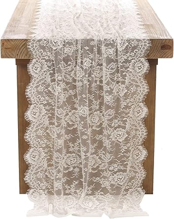 Decoco Nappe En Dentelle Blanche 75 300cm En Dentelle Brodee Superposition De Dentelle Pour Mariage Rustique Decor Vintage Reception D Ete En Plein Air Partie Table De Mariage De Reception Decor Amazon Fr
