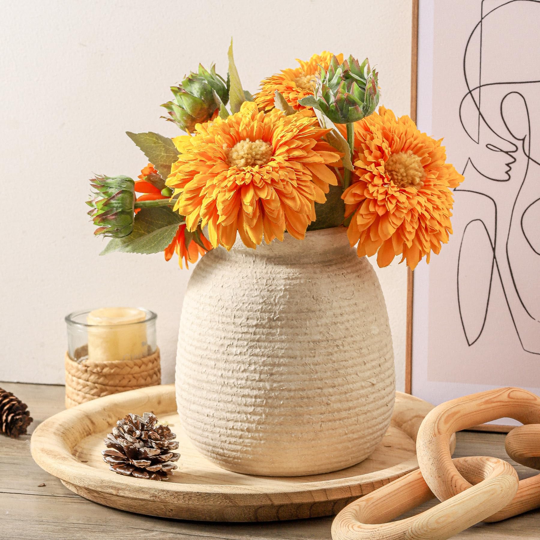 OOIT Ceramic Rustic Farmhouse Vase, 7.48 Inch Pampas Vase Decorative Pottery Flower Vase Boho Vase for Home Decor Shelf Decor Bookshelf Mantle Entryway Living Room Table Decor - Image 9