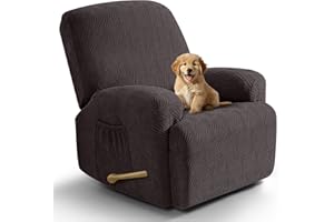 VANSOFY Recliner Chair Covers, 4-Pieces Stretch Recliner Cover Jacquard Soft Reclining Chair Slipcover Furniture Protector with Elastic Bottom for Lazy Boy Recliner(Chocolate)