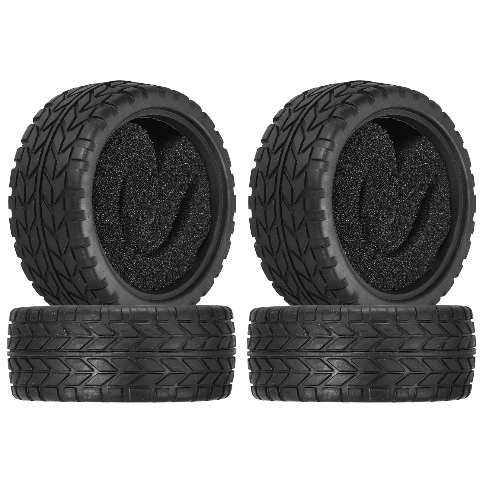 sourcing map 4Pcs Soft Rubber RC On-Road Car Tyres D10-Type Sponge Inside for RC 1/10 HSP Tires Scale Touring On-Road Racing DIY Model Car- 62mm(2.44") OD x 26mm(1") Width, Black