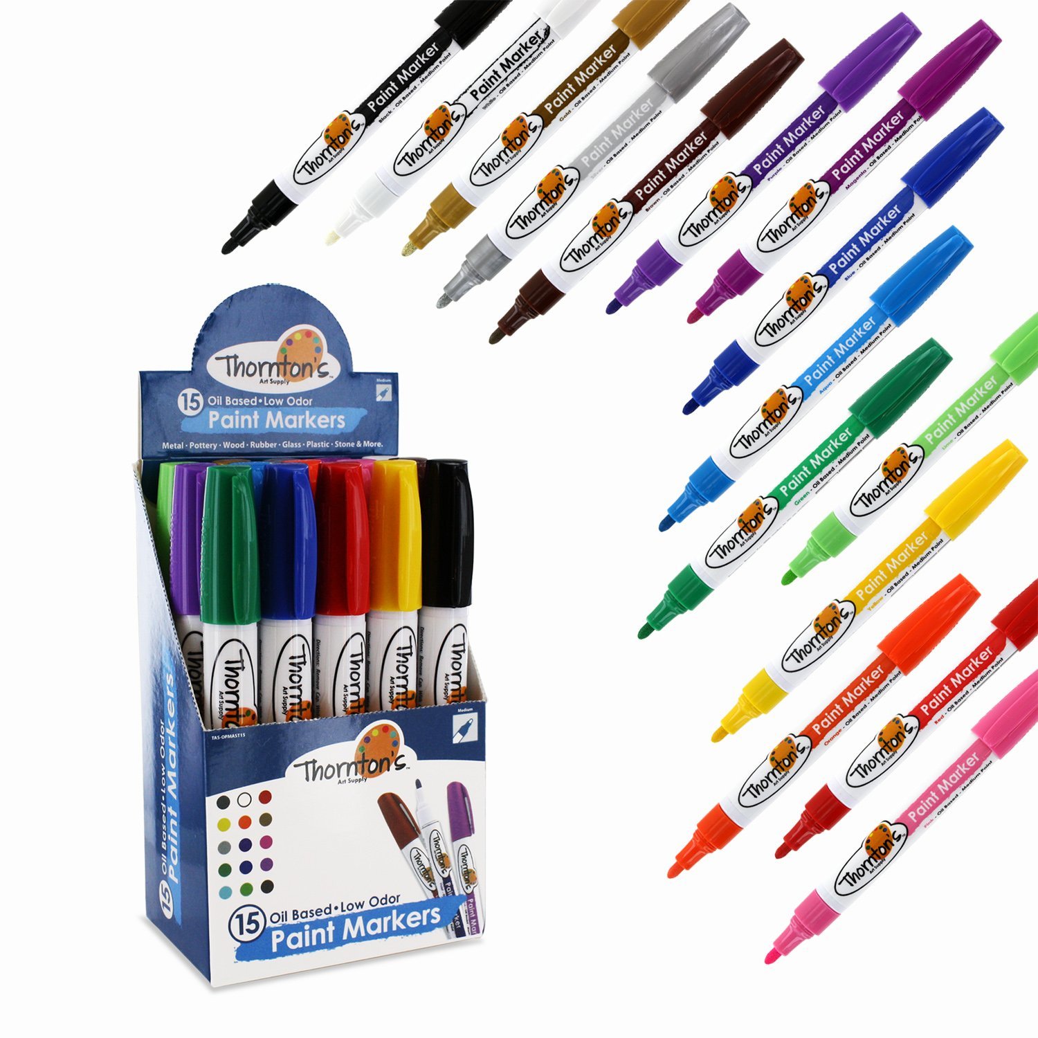 Oil Based Paint Markers Medium Point Set of 15 Quick drying Assorted