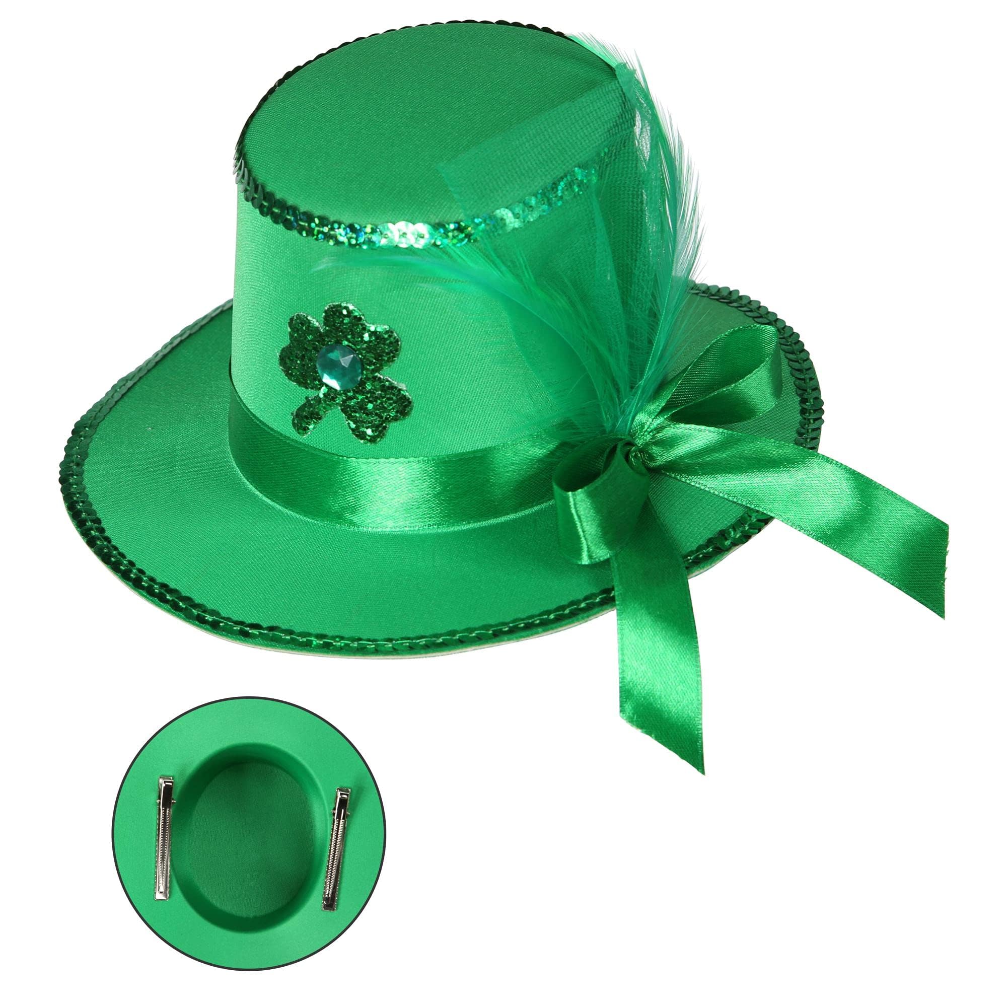 W WIDMANN MILANO Party Fashion - Mini St. Patrick's Day Top Hat with Hair Clips for Women, Carnival, Themed Parties, Green