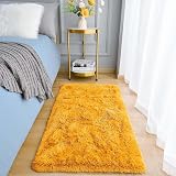 Aspire Homeware Ochre Plush Rug 60x110 cm Non Slip Shaggy Area Carpet