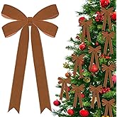 Gushu 16Pcs 5.1in x12in Brown Velvet Bows for Christmas Tree Decorations, Christmas Ribbon Bows Vintage Xmas Decor for Tree Home Party Front Door Wreath Indoor Outdoor Holiday Decor