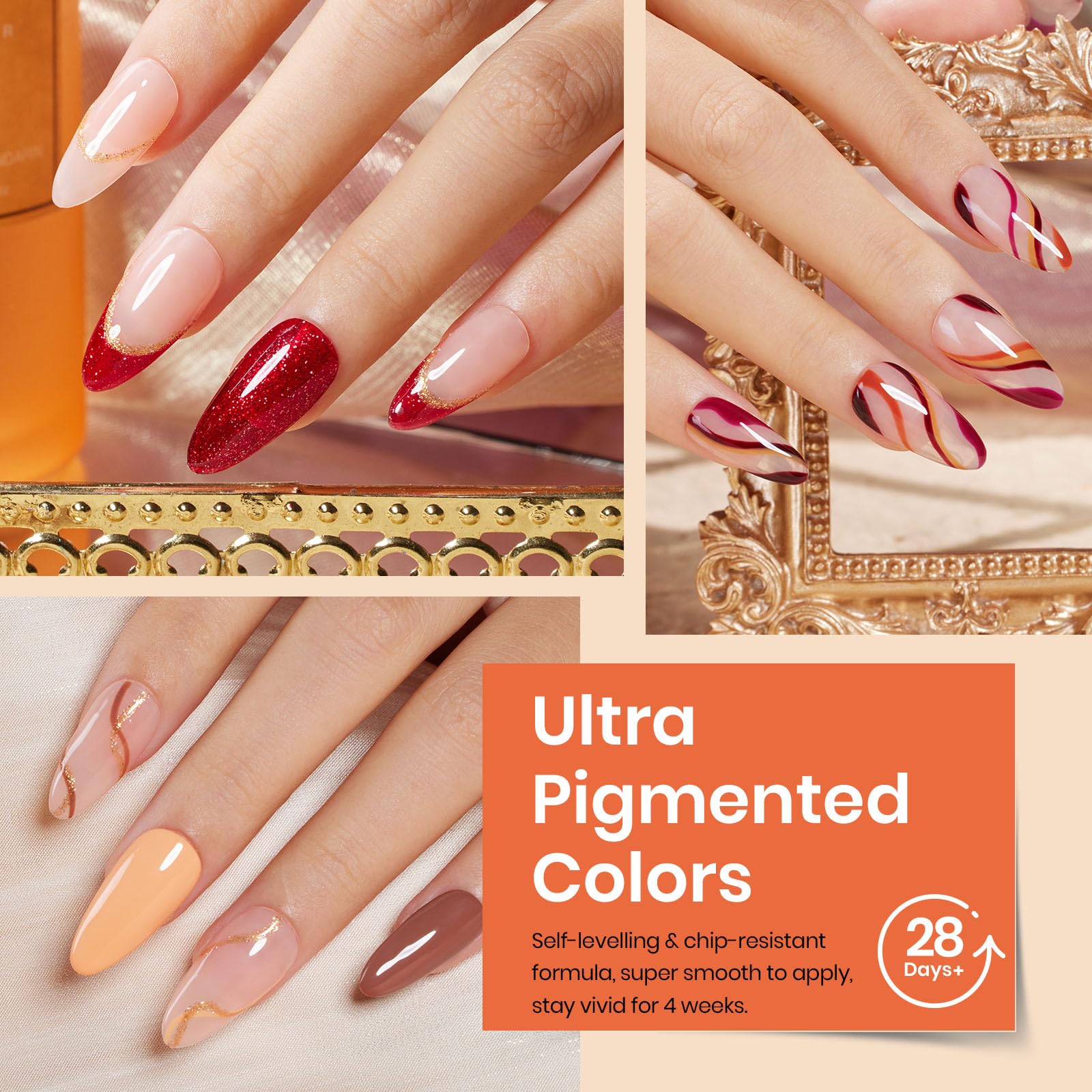 Beetles 23Pcs Fall Gel Nail Polish Kit 20 Colors with Base Gel Top Coat Orange Brown Burgundy Red Yellow Gel Polish Set Soak off Uv Golden Glitter Holiday Nail Art Gift for Girls - Image 5