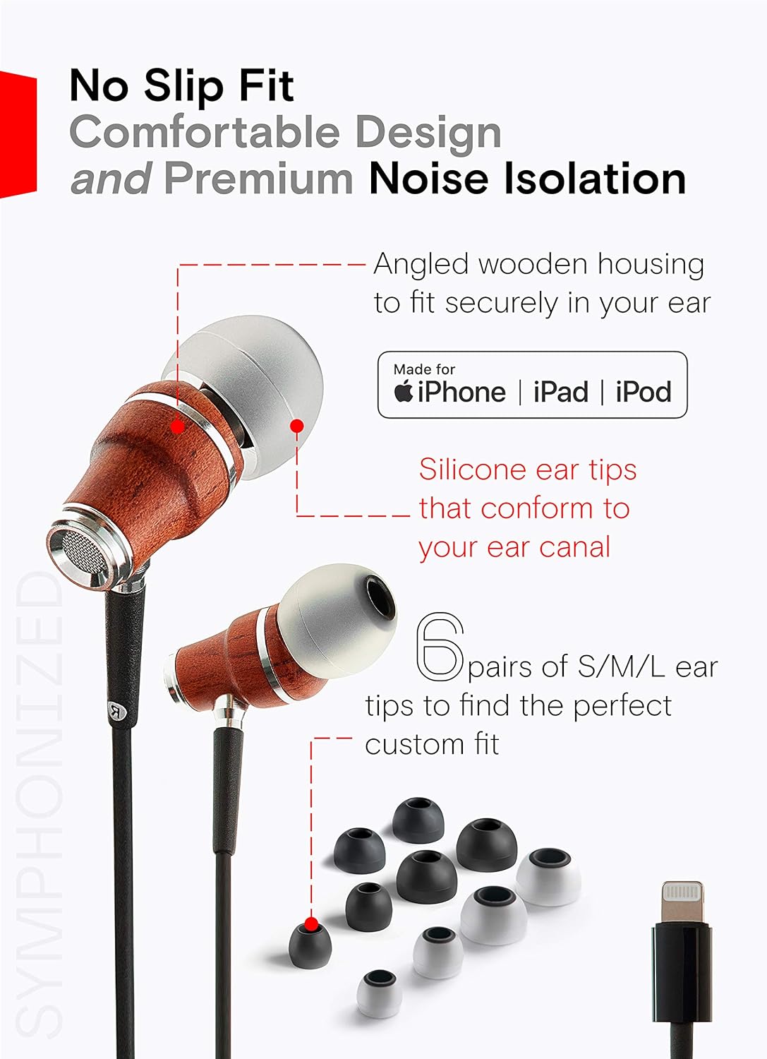 Symphonized Premium Wooden iPhone Wired Earphones (Apple MFI Certified), Deep Bass Sound, 3D Sound - Image 3