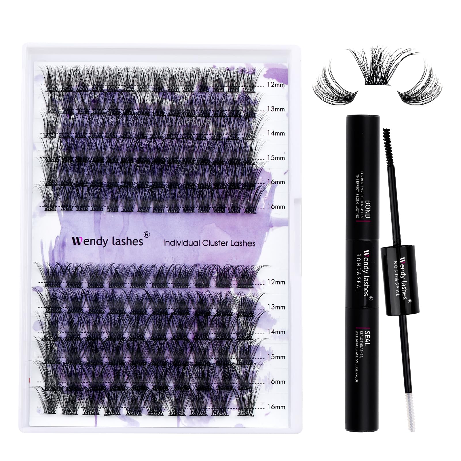 Individual Lash Clusters Extension Kit C3/C9 0.07mm C Curl Cluster Lashes Natural 12-16mm Mix DIY Eyelash Extensions Kit Individual Lashes with Lash Bond and Seal — image 1