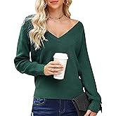Cowasto Women Sexy Deep V Neck Sweater Christmas Sweaters Casual Long Sleeve Fall Sweaters Pullover