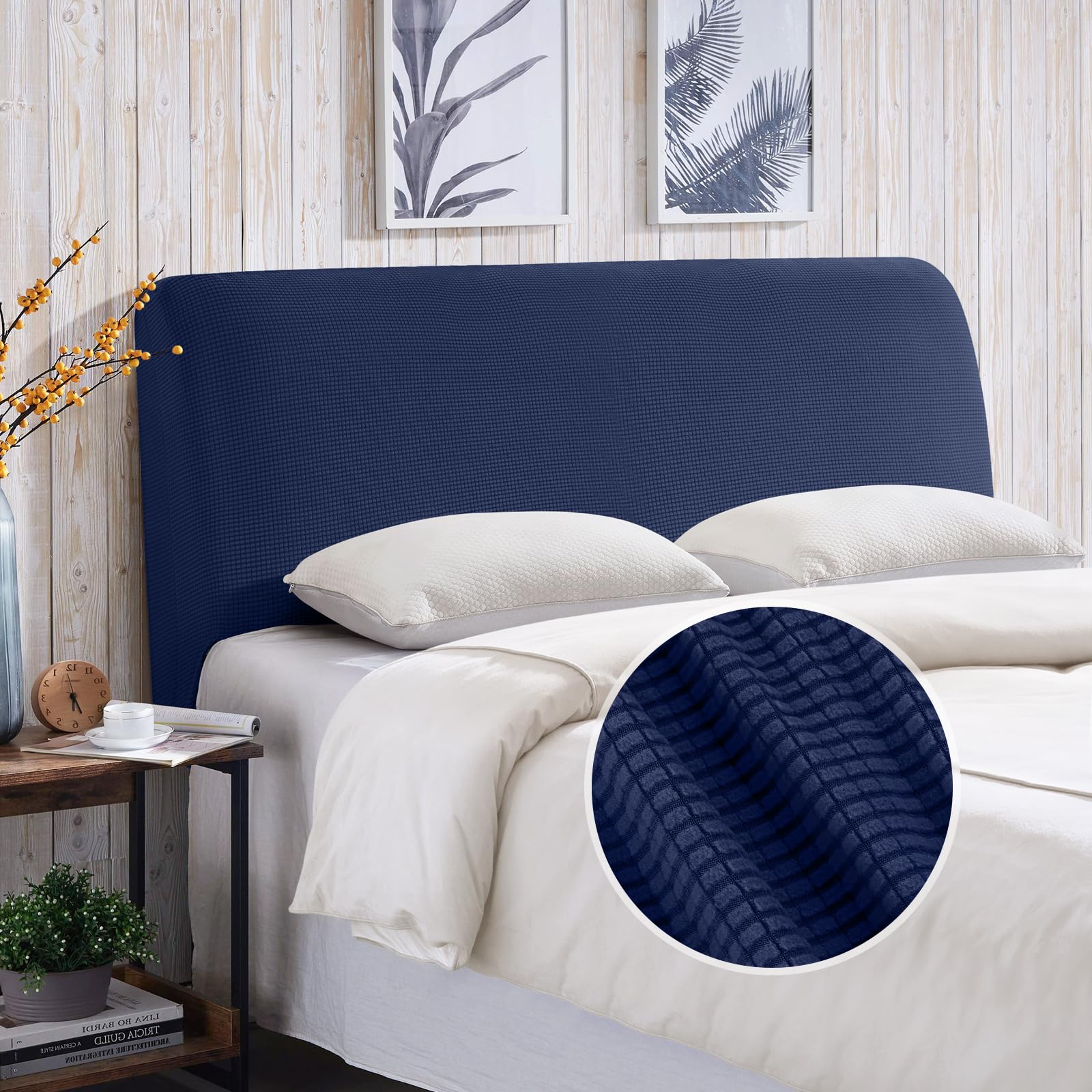 TAOCOCO Bed Headboard Cover, King Size Head Board Cover，Dustproof All-inclusive Elastic Headboard Protection cover, Spandex Jacquard Headboard Cover(Navy Blue，150-170cm)