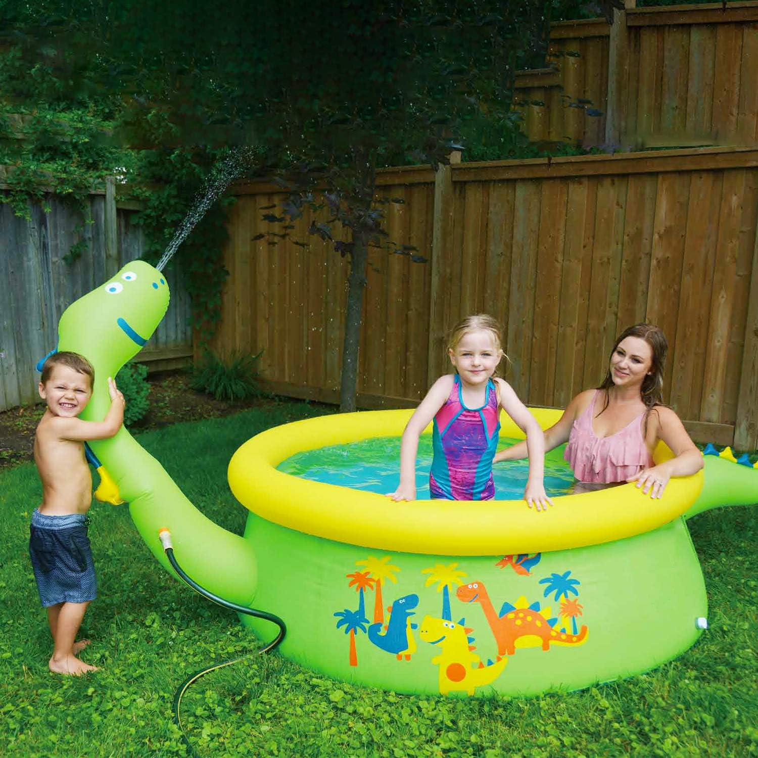 Lunvon Inflatable Swimming Pool for Kids, Dinosaur Pool Sprinkler Water Toys, Size 70" X 25", Kiddie Pool for Age 3+, Upgrade Green: Home & Kitchen