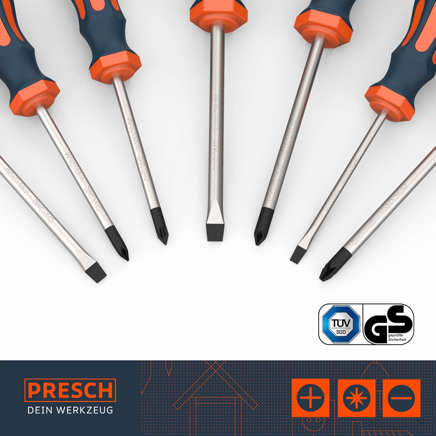 Presch Screwdriver Set 7 Pieces - Magnetic Screwdriver Sets with Slotted, Pozidrive and PH Screwdrivers - Pro Screw Driver Kit - Image 3